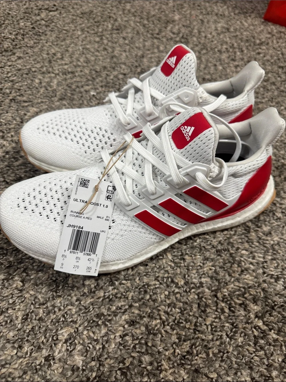 adidas Kids White Sneakers with Red Stripes